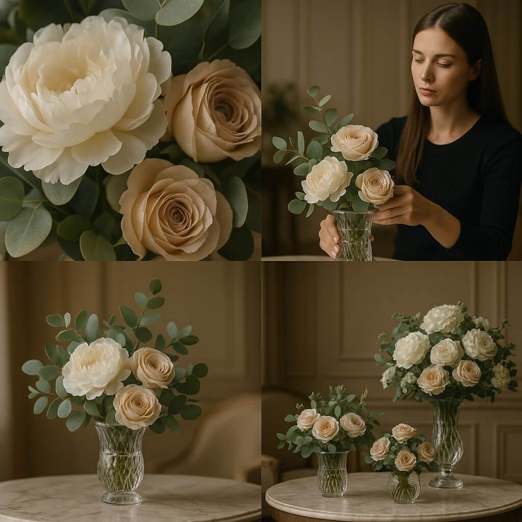 Arranjos florais premium da Flórida Decorações com flores permanentes em tons neutros